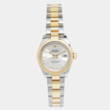 Pre Owned Rolex Silver 18K Yellow Gold Oystersteel Datejust M279173-0020 Women's Wristwatch 28 mm