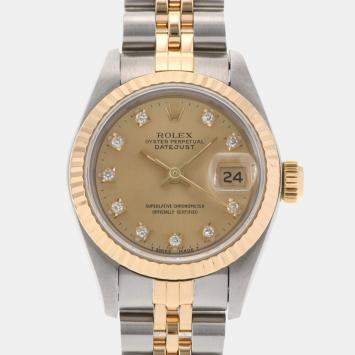Pre Owned Rolex Champagne Diamonds 18K Yellow Gold And Stainless Steel Datejust 69173 Women's Wristwatch 26 mm