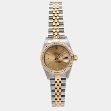 Pre Owned Rolex Champagne 18K Yellow Gold Stainless Steel Datejust 69173 Women's Wristwatch 26 mm