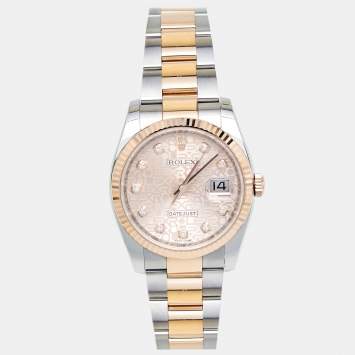 Pre Owned Rolex Pink Diamond 18k Everose Stainless Steel Datejust 116231 Women's Wristwatch 36 mm