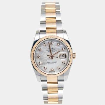 Pre Owned Rolex Mother of Pearl Diamond 18k Everose Stainless Steel Datejust 116231 Women's Wristwatch 36 mm