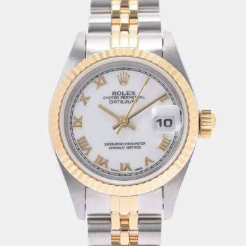 Pre Owned Rolex White 18K Yellow Gold And Stainless Steel Datejust 69173 Automatic Women's Wristwatch 26 mm