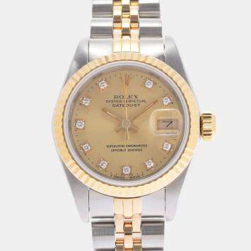 Pre Owned Rolex Champagne Diamonds 18K Yellow Gold And Stainless Steel Datejust 69173 Automatic Women's Wristwatch 26 mm