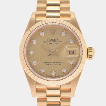 Pre Owned Rolex Champagne Diamonds 18K Yellow Gold Datejust 69178 Automatic Women's Wristwatch 26 mm
