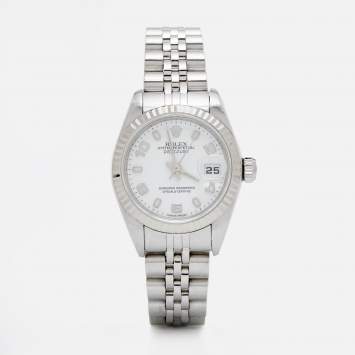 Pre Owned Rolex White 18K White Gold Stainless Steel Datejust 79174 Women's Wristwatch 26 mm