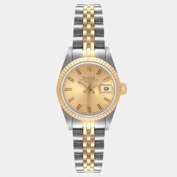 Pre Owned Rolex Champagne 18k Yellow Gold And Stainless Steel Datejust 69173 Automatic Women's Wristwatch 26 mm