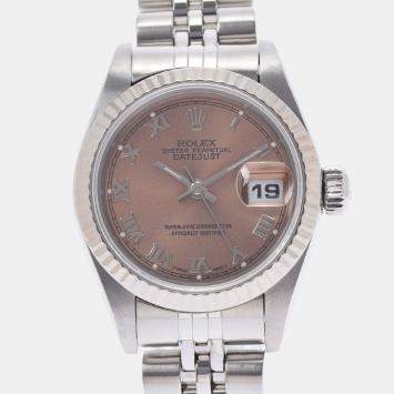 Pre Owned Rolex Pink 18K White Gold And Stainless Steel Datejust 69174 Automatic Women's Wristwatch 26 mm
