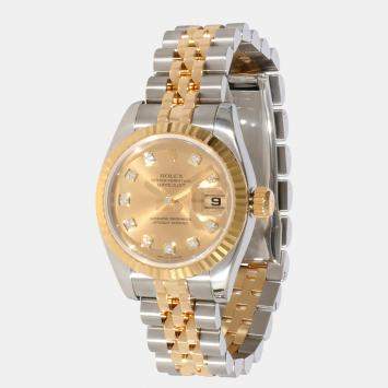 Pre Owned Rolex Champagne Diamonds Yellow Gold And Stainless Steel Datejust 179173 Automatic Women's Wristwatch 26 mm