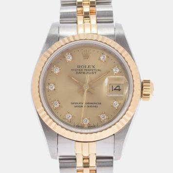 Pre Owned Rolex Champagne Diamond 18K Yellow Gold And Stainless Steel Datejust 69173G Automatic Women's Wristwatch 26 mm