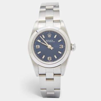 Pre Owned Rolex Blue Stainless Steel Oyster Perpetual 76080 Women's Wristwatch 24 MM