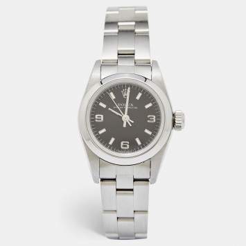 Pre Owned Rolex Black Stainless Steel Oyster Perpetual 67180 Automatic Women's Wristwatch 24 MM