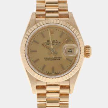 Pre Owned Rolex Champagne 18k Yellow Gold Datejust 69178 Automatic Women's Wristwatch 26 mm