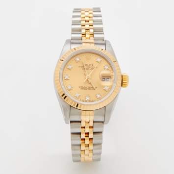 Pre Owned Rolex Champagne Diamonds 18K Yellow Gold And Stainless Steel Datejust 69173 Women's Wristwatch 26 mm
