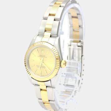 Pre Owned Rolex Champagne 18k Yellow Gold And Stainless Steel Oyster Perpetual 76193 Automatic Women's Wristwatch 24 mm