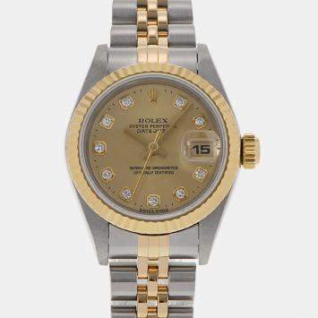 Pre Owned Rolex Champagne Diamond 18k Yellow Gold And Stainless Steel Datejust 69173G Automatic Women's Wristwatch 26 mm