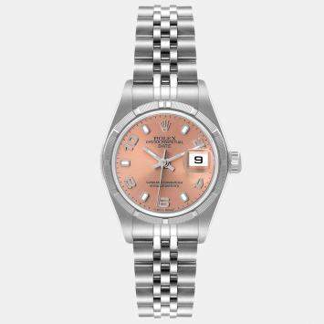 Pre Owned Rolex Pink Stainless Steel Oyster Perpetual Date 79190 Women's Wristwatch 26 mm