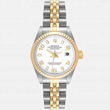 Pre Owned Rolex White 18k Yellow Gold And Stainless Steel Datejust 69173 Automatic Women's Wristwatch 26 mm
