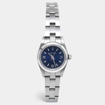 Pre Owned Rolex Blue Stainless Steel Oyster Perpetual 76080 Women's Wristwatch 24 mm