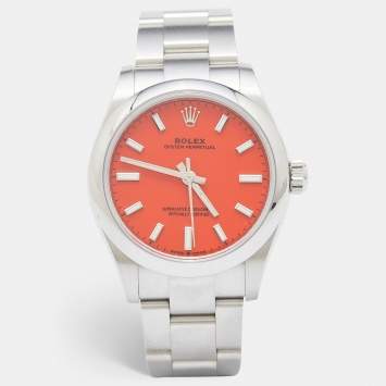 Pre Owned Rolex Coral Red Oystersteel Oyster Perpetual 277200 Women's Wristwatch 31 mm