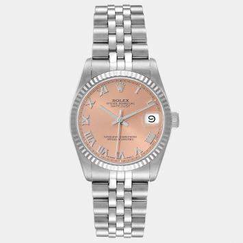 Pre Owned Rolex Pink 18K White Gold And Stainless Steel Datejust 68274 Automatic Women's Wristwatch 31 mm