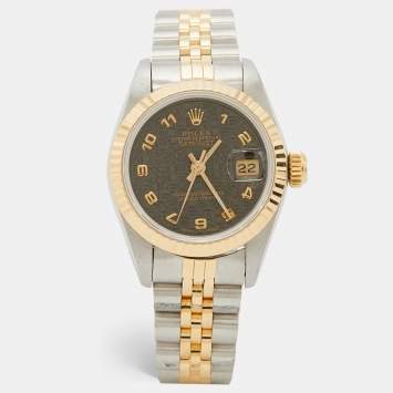 Pre Owned Rolex Grey 18k Yellow Gold And Stainless Steel Datejust 69173 Automatic Women's Wristwatch 26 mm