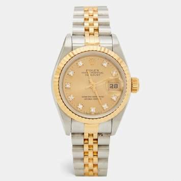 Pre Owned Rolex Champagne Diamonds 18K Yellow Gold And Stainless Steel Datejust 69173 Women's Wristwatch 26 mm