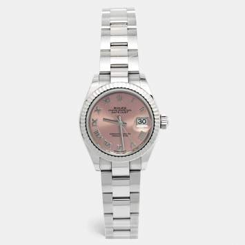 Pre Owned Rolex Pink 18K White Gold Oystersteel Datejust M279174-0018 Women's Wristwatch 28 mm