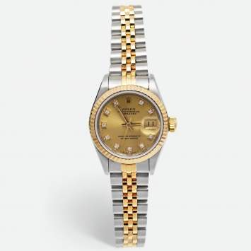 Pre Owned Rolex Champagne Diamonds 18K Yellow Gold And Stainless Steel Datejust 69173 Women's Wristwatch 26 mm