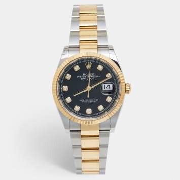 Pre Owned Rolex Black 18K Yellow Gold Oystersteel Datejust M126233-00022 Unisex Wristwatch 36 mm