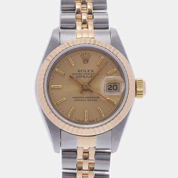 Pre Owned Rolex Champagne 18K Yellow Gold And Stainless Steel Datejust 69173 Women's Wristwatch 26 mm