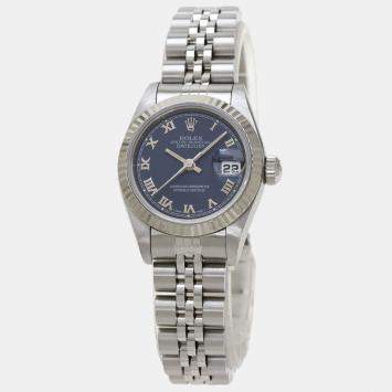 Pre Owned Rolex Blue Stainless Steel Datejust 69174 Women's Wristwatch 26 mm