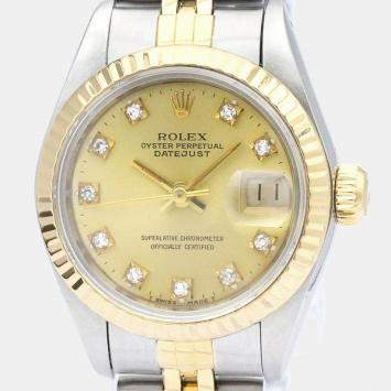 Pre Owned Rolex Champagne Diamonds 18K Yellow Gold And Stainless Steel Datejust 69173 Women's Wristwatch 26 mm