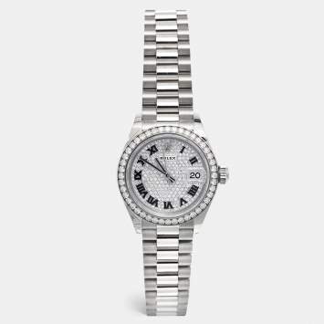 Pre Owned Rolex Diamond Pave 18K White Gold Datejust President M279139RBR-0014 Women's Wristwatch 28 