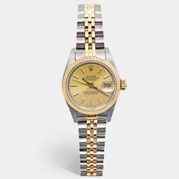 Pre Owned Rolex Champagne 18K Yellow Gold And Stainless Steel Datejust 69173 Women's Wristwatch 26 mm