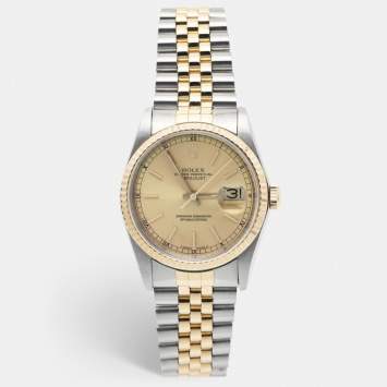 Pre Owned Rolex Champagne 18k Yellow Gold And Stainless Steel Datejust 16233 Men's Wristwatch 36 mm