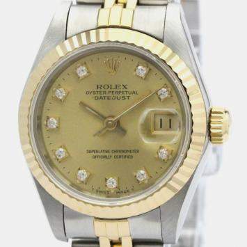 Pre Owned Rolex Champagne Diamond 18k Yellow Gold And Stainless Steel Datejust 69173 Automatic Women's Wristwatch 26 mm