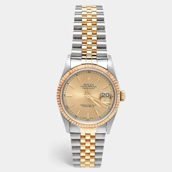 Pre Owned Rolex Champagne 18k Yellow Gold Stainless Steel Datejust 16233 Men's Wristwatch 36 mm