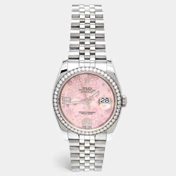 Pre Owned Rolex Pink 18K White Gold Stainless Steel Diamond Datejust 116244-0004 Women's Wristwatch 36 mm