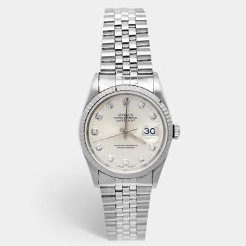 Pre Owned Rolex Silver 18K White Gold Stainless Steel Diamond Datejust 16234 Men's Wristwatch 36 mm