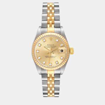 Pre Owned Rolex Datejust Steel Yellow Gold Diamond Dial Ladies Watch 79173 26 mm