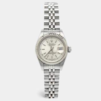 Pre Owned Rolex Silver 18K White Gold And Stainless Steel Datejust 69174 Women's Wristwatch 26 mm