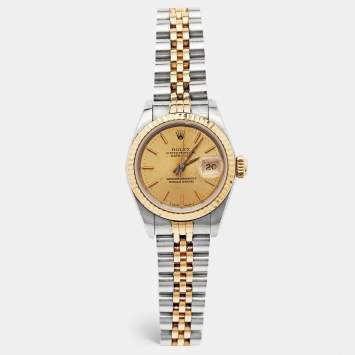 Pre Owned Rolex Champagne 18K Yellow Gold And Stainless Steel Datejust 69173 Women's Wristwatch 26 mm