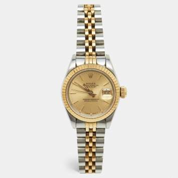 Pre Owned Rolex Champagne 18K Yellow Gold And Stainless Steel Datejust 69173 Women's Wristwatch 26 mm
