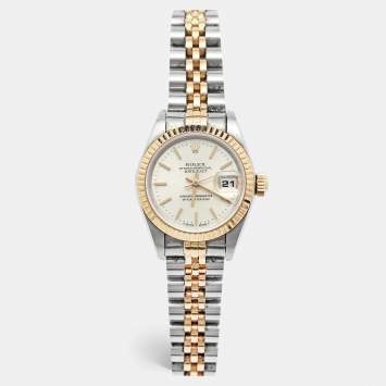 Pre Owned Rolex Silver 18K Yellow Gold And Stainless Steel Datejust 69173 Women's Wristwatch 26 mm