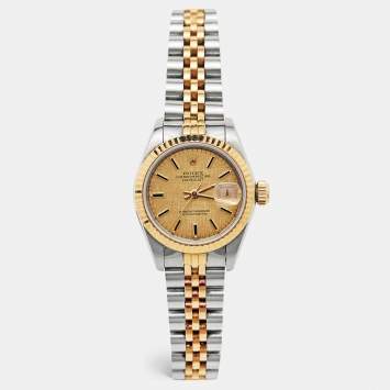 Pre Owned Rolex Champagne 18K Yellow Gold And Stainless Steel Datejust 69173 Women's Wristwatch 26 mm