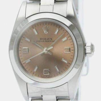 Pre Owned Rolex Orange Stainless Steel Oyster Perpetual 76080 Automatic Women's Wristwatch 24 mm