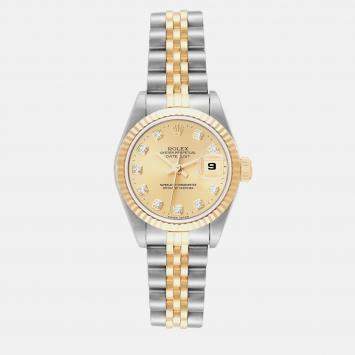 Rolex Champagne Diamond 18k Yellow Gold Stainless Steel Datejust 69173 Women's Wristwatch 26 mm
