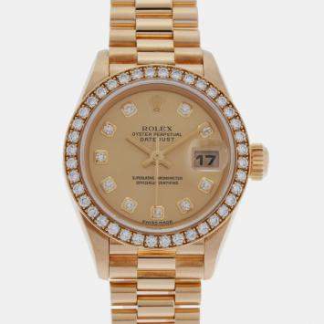 Pre Owned Rolex Champagne 18k Yellow Gold Diamond Datejust 79138 Automatic Women's Wristwatch 26 mm