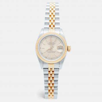 Pre Owned Rolex Champagne 18k Yellow Gold Stainless Steel Datejust 69173 Women's Wristwatch 26 mm