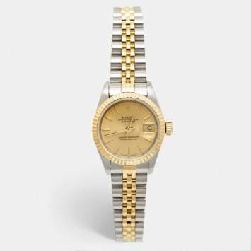 Pre Owned Rolex Champagne 18k Yellow Gold Stainless Steel Datejust 69173 Women's Wristwatch 26 mm